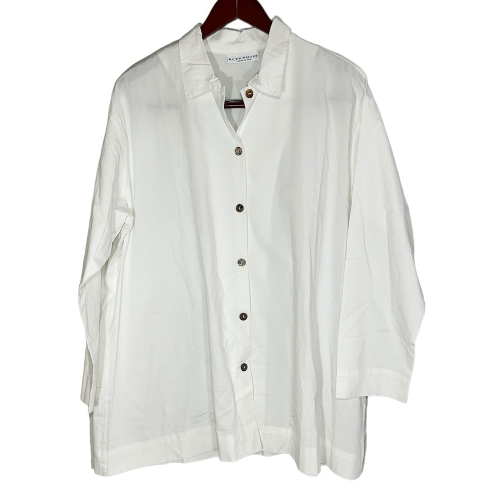 Bryn‎ Walker Organic Poplin Long Sleeve Button-Front Shirt Whiten oversized med